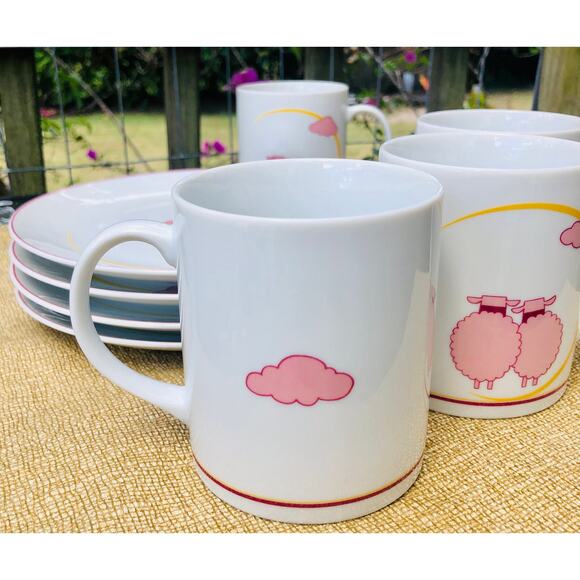 Toscany Japan Pink Sheep Lambs Set Coffee Tea Mug Luncheon Salad Plate Snack Set - Picture 4 of 6